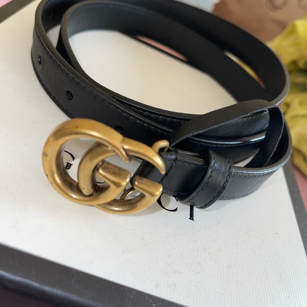 Leather belt with Double G Buckle